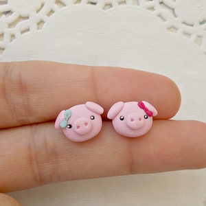 Pig Earrings Valentines Day Gift Cute Stud Earrings Kawaii Earrings Funny Kids Earrings Animal Earrings Gift for her image 1