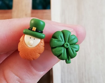 St Patricks Earrings - St Pattys Shamrock Leprechaun earrings -  Clover earrings - Good luck gift - Irish St Patrick Day gift idea