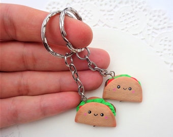 Taco Keychain - Valentines Day Gift - Taco Tuesday Gift Idea - Taco Twosday Mexico Fiesta - Boyfriend and girlfriend gift- BFF keychain set