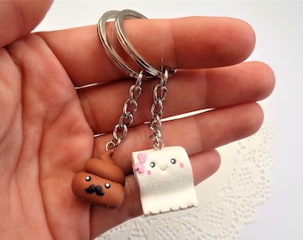 Poop and toilet paper keychain - Valentines Day Gift - Christmas Gift - Best friend keychains- Funny friendship gift - BFF keychain