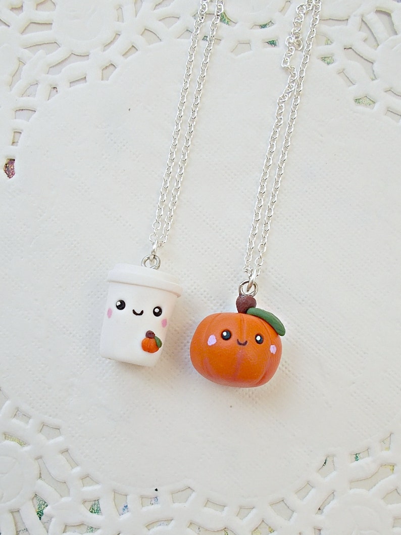 Best Friend Gift Pumpkin Spice Latte Friendship Gift Pumpkin Jewelry BFF Necklace Halloween Necklace Set Halloween Necklace Set