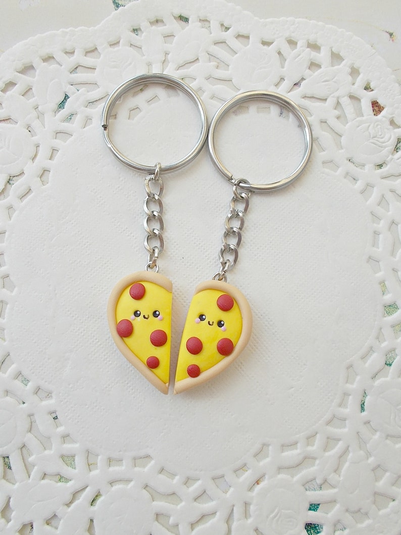 Pizza Keychain Mothers Day Gift Valentines Day Gift Best Friend Gift Gift for Boyfriend Girlfriend BFF Friendship Keychain image 2