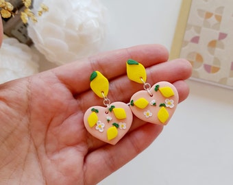 Lemon Dangle earrings -Mothers Day Gift - Lemon Floral Spring earrings  - Gift for girlfriend, sister, mom, daughter