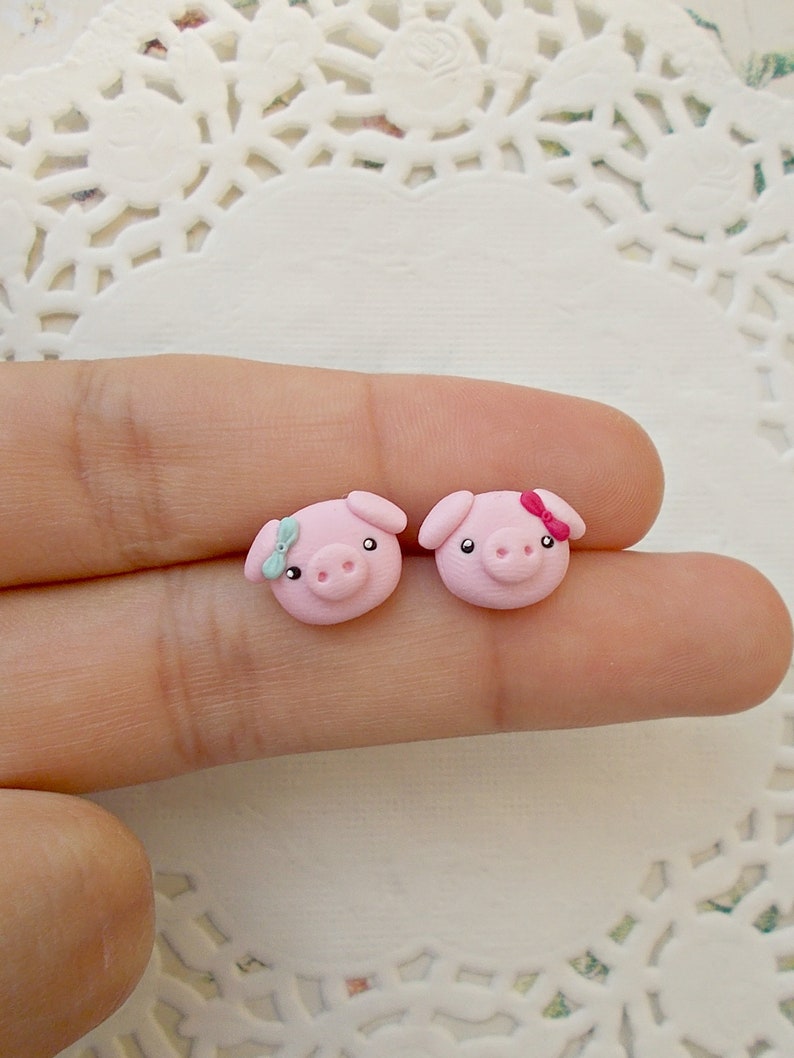 Pig Earrings Valentines Day Gift Cute Stud Earrings Kawaii Earrings Funny Kids Earrings Animal Earrings Gift for her image 1