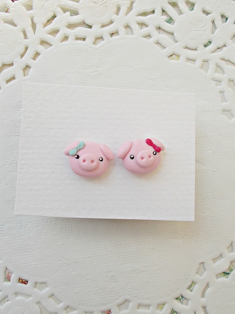 Pig Earrings Valentines Day Gift Cute Stud Earrings Kawaii Earrings Funny Kids Earrings Animal Earrings Gift for her image 2