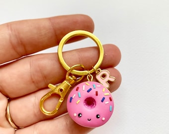 Pink Donut Keychain - Doughnut Key ring - Miniature food - Donut Bag Accessory - Kawaii Donut with sprinkles