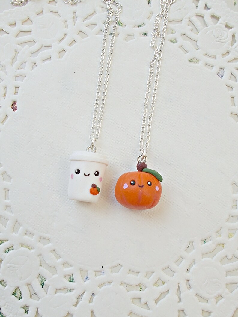 Best Friend Gift Pumpkin Spice Latte Friendship Gift Pumpkin Jewelry BFF Necklace Halloween Necklace Set Halloween Necklace Set