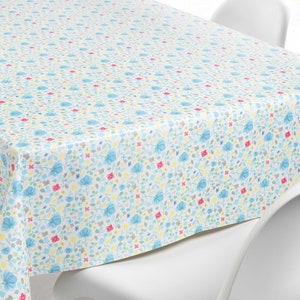 Oilcloth light blue in floral design (sold by the meter)