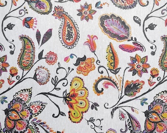 Fabric, water-repellent, cotton, various decors (sold by the meter, width 140 cm) Colorful Flower Power