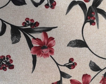 Coated cotton flowers red beige (sold by the metre)