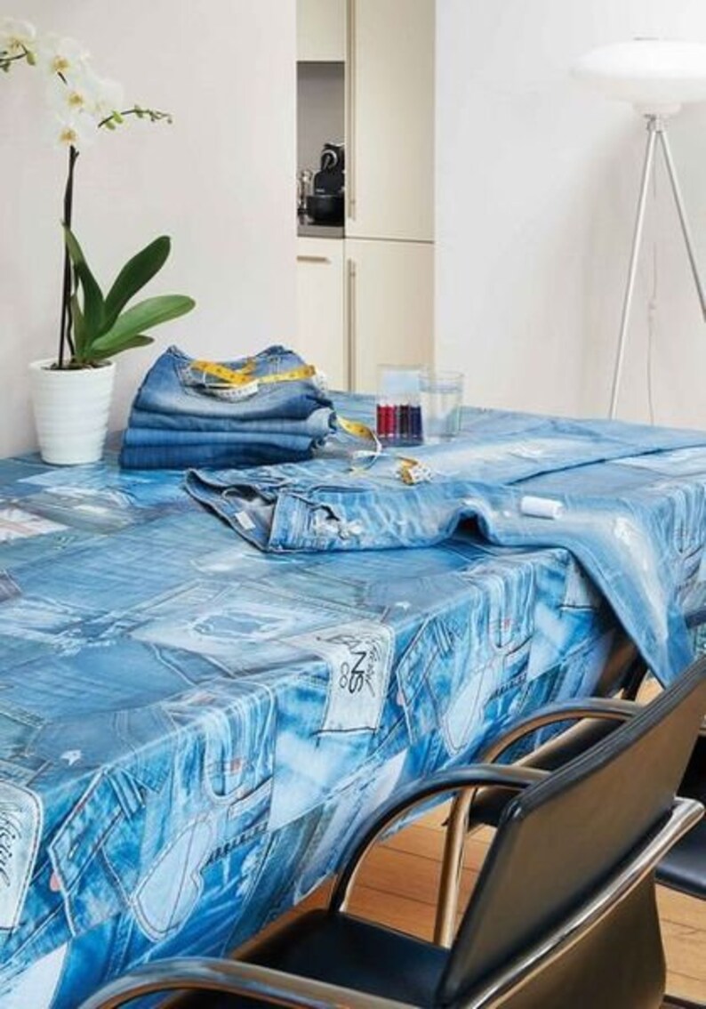 Wachstuch im Jeans Dekor blau Meterware Bild 1