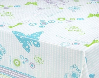 Toile cirée, papillons, bleu-vert