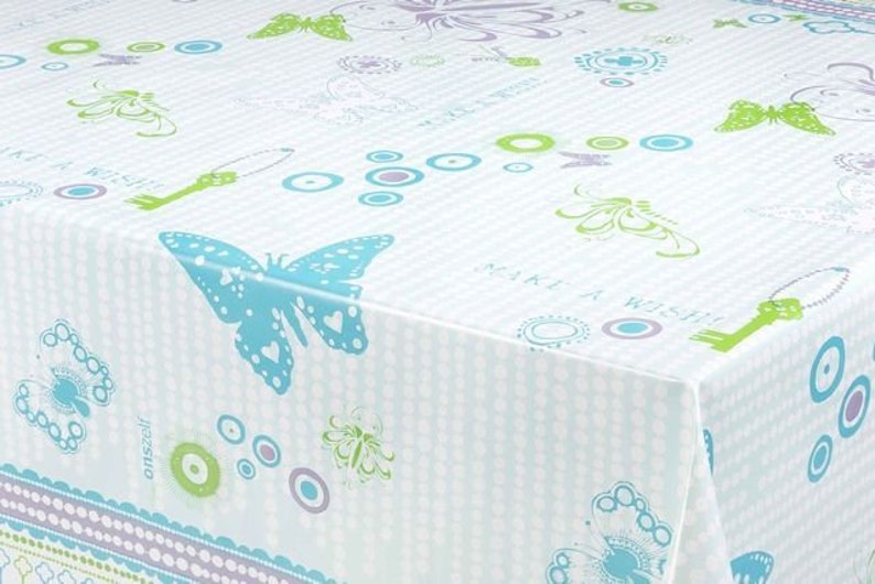 Oilcloth butterflies blue white image 1