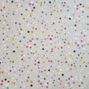 Fabric, water-repellent, cotton, various decors (sold by the meter, width 140 cm) Gray with colorful dots