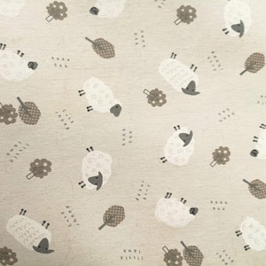 Fabric water-repellent cotton different decors (sold by the meter, width 140 cm) sheep white beige