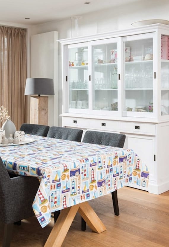 Wachstuch Maritim Leuchtturm Segelbote (Meterware)