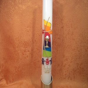 Baptism candle communion candle rainbow cross children hand in hand 5216 image 1