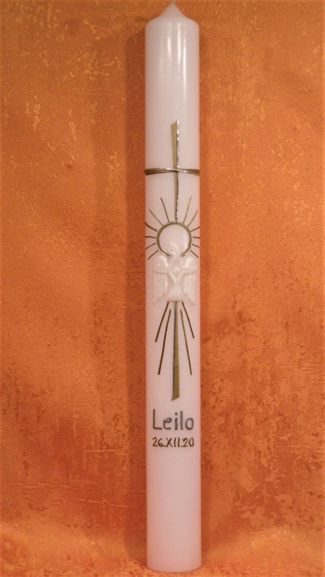 Christening Candle Communion Candle With Dove 5032 Etsy