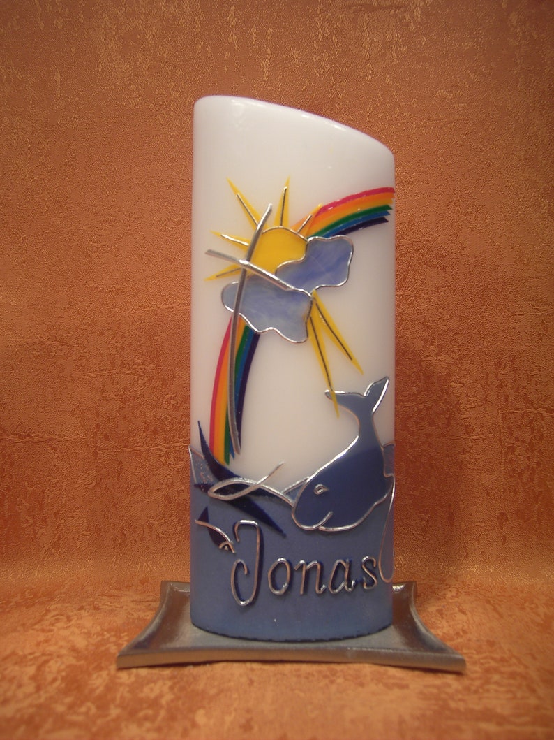 Christening candle rainbow sun and whale 351 image 2