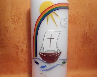 Christening candle rainbow with boat and fish 249