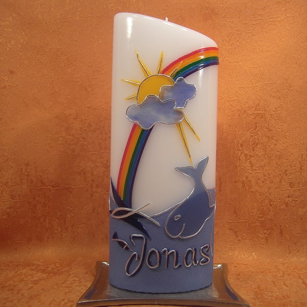 Christening candle rainbow sun and whale 351