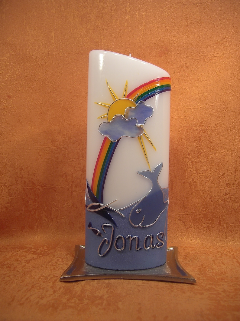 Christening candle rainbow sun and whale 351 image 1