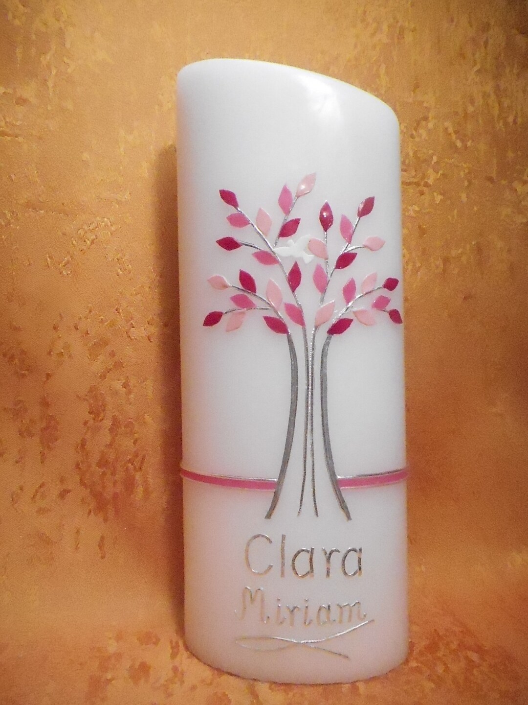 Christening Candle Girl Tree of Life Modern Fuchsia Gray 1400 Etsy