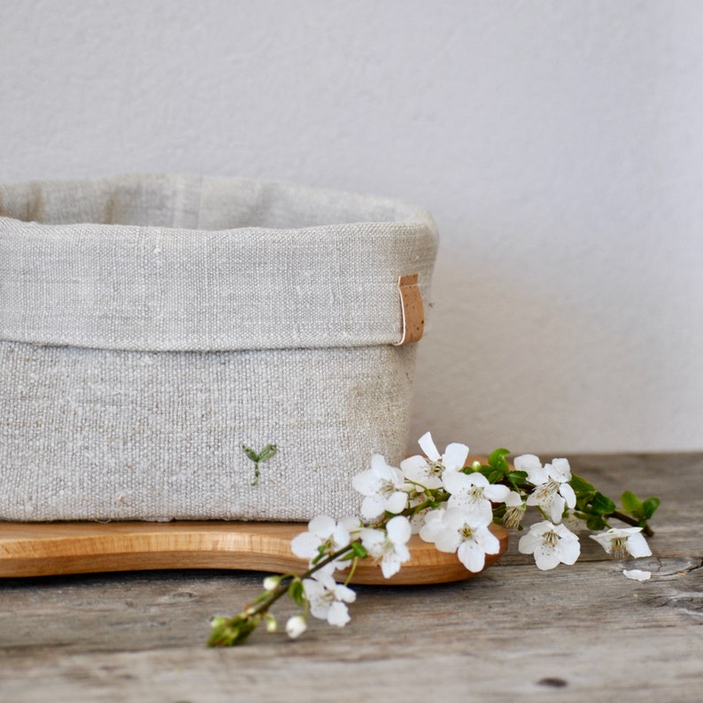 Linen bread basket made of natural linen, natural storage basket made of vintage linen, fabric basket antique linen, Easter basket image 7