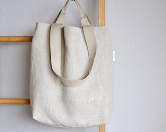 Bolso de lino hecho de lino natural, lino natural shopper, bolso de mano lino vintage para armario cápsula