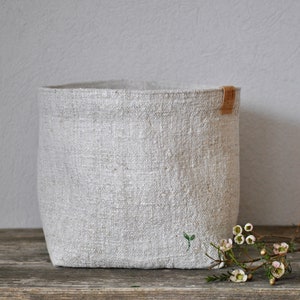 Linen bread basket made of natural linen, natural storage basket made of vintage linen, fabric basket antique linen, Easter basket image 6