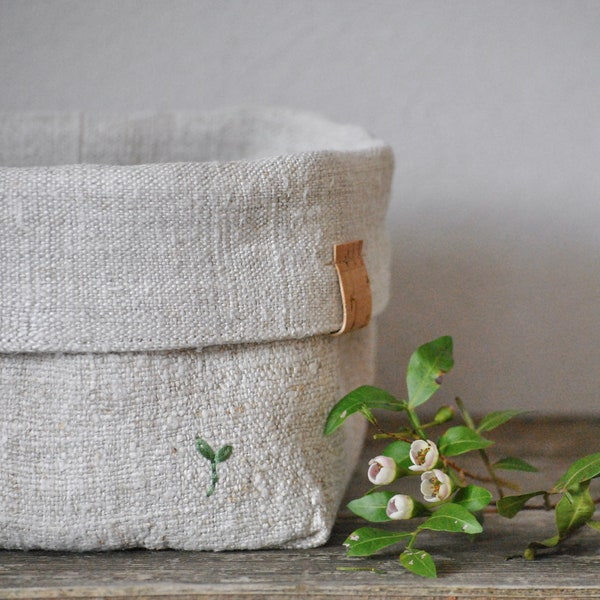 Corbeille à pain en lin naturel, panier de rangement naturel en lin vintage, panier en tissu lin antique, panier de Pâques