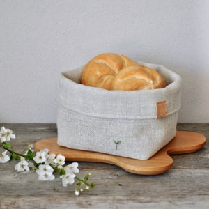 Linen bread basket made of natural linen, natural storage basket made of vintage linen, fabric basket antique linen, Easter basket image 5