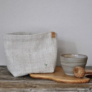 Linen bread basket made of natural linen, natural storage basket made of vintage linen, fabric basket antique linen, Easter basket image 4