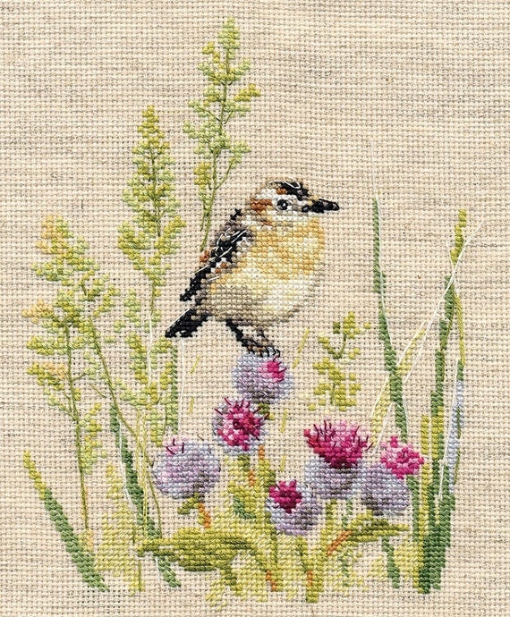 Counted Cross Stitch Kit Bird Red mail box DIY Modern Cross Stitch Kit Hand Embroidery Kit Unprinted canvas