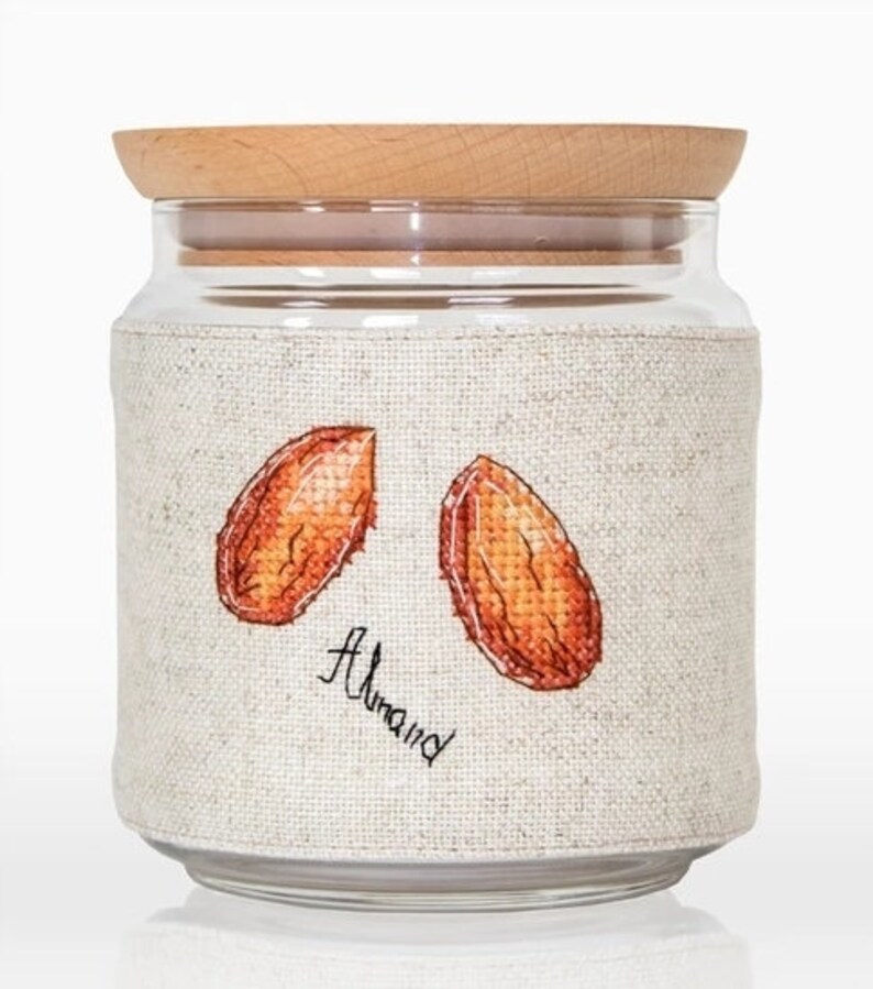 Jar for Nuts,Simple Cross Stitch Jar Sticker Embroidery Modern Mini Cross Stitch kit Almond Nuts Print Hand Embroidery Kit for Beginners