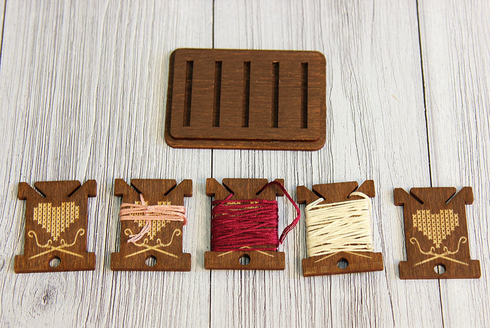 Embroidery Floss Bobbins&Stand Set Thread Holders Wooden Etsy