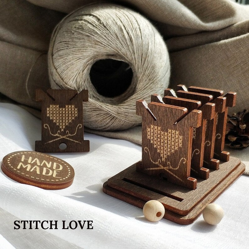 Embroidery Floss Bobbins&Stand Set Thread Holders Wooden Etsy