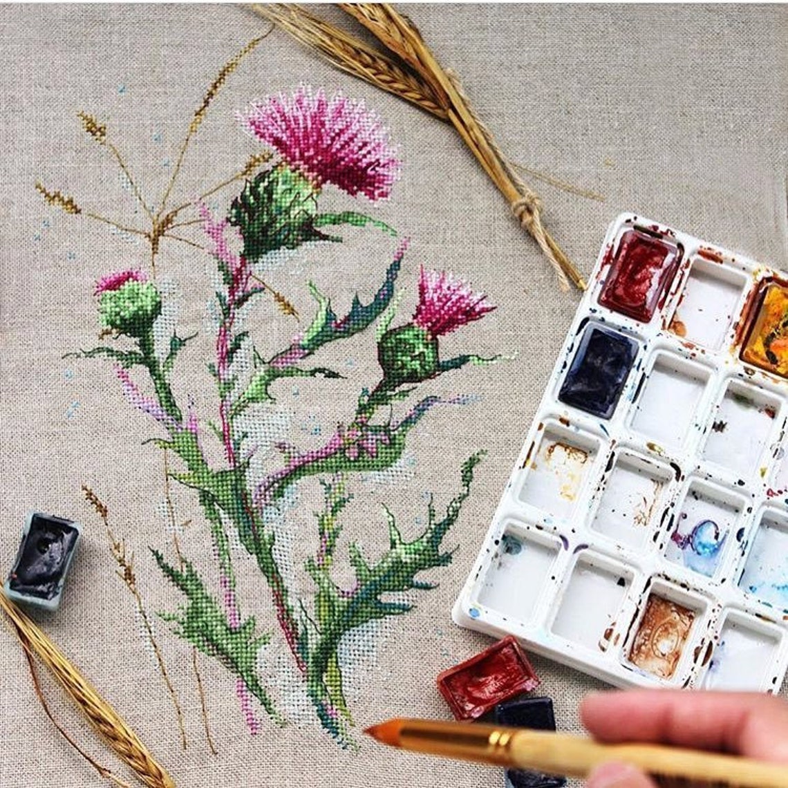 Modern Cross Stitch Embroidery Kit Beautiful Nature Thistle Etsy