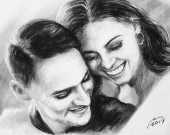 Custom Charcoal Portrait, Custom Drawing of Person, Custom Person Portrait, Couple Portrait, Wedding Portrait, anniversary portrait gift