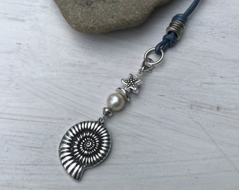 Wechsel Anhänger, Nautilus, Muschel mit echter Perle und Seestern, Wechselschmuck, Wechselkette