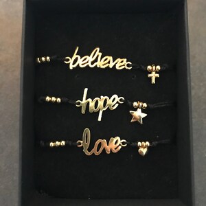 Statement macrame bracelet, BELIEVE, HOPE, LOVE, faith, hope, love, gift idea Easter, communion, confirmation, symbolic jewelry image 2