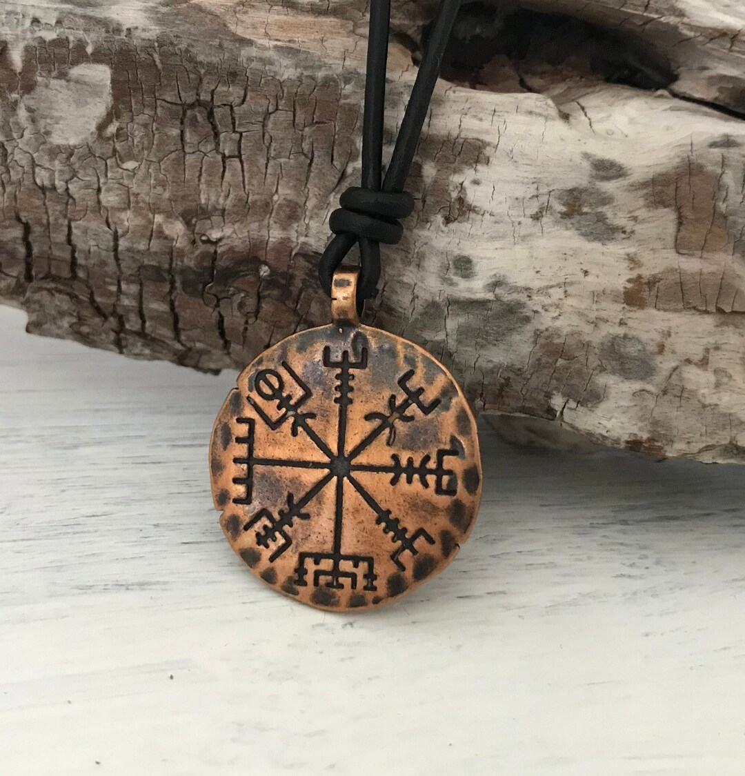 Medieval Rune Compass VEGVISIR, Viking Compass, Rune Compass, Solid Copper, Symbolic Jewelry ...