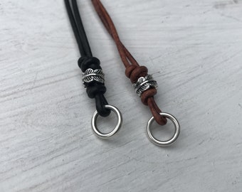 Lederband mit Ring und Feder-Perle für Wechselschmuck, Wechselband, Wechselkette