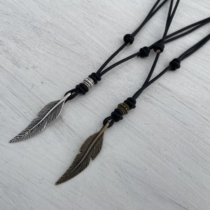 INDIAN SPIRIT, leather necklace with feather and ethnic pearl in antique bronze or silver, partner jewelry, Indian jewelry, ethnic amulet, unisex image 4