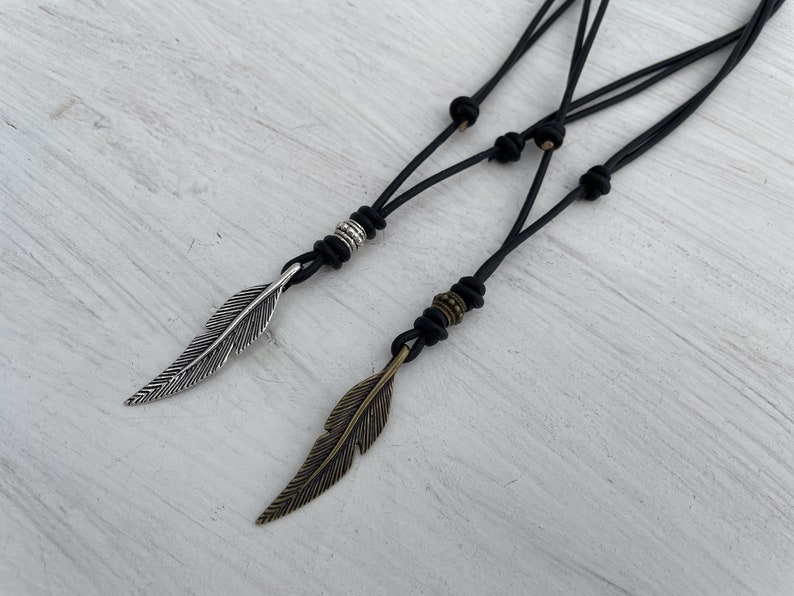 INDIAN SPIRIT, leather necklace with feather and ethnic pearl in antique bronze or silver, partner jewelry, Indian jewelry, ethnic amulet, unisex image 4