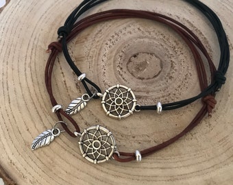 DREAMCATCHER Leder-Fußkettchen / Fußband, Traumfänger, Partnerschmuck, Sommerschmuck, Federanhänger, Indianerschmuck, Bohostyle, unisex