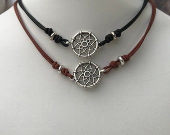 DREAMCATCHER Lederband-Choker-Collier, Traumfänger, Indian Spirit, Lederkette, unisex, Partnerschmuck