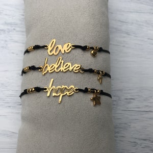 Statement macrame bracelet, BELIEVE, HOPE, LOVE, faith, hope, love, gift idea Easter, communion, confirmation, symbolic jewelry image 1