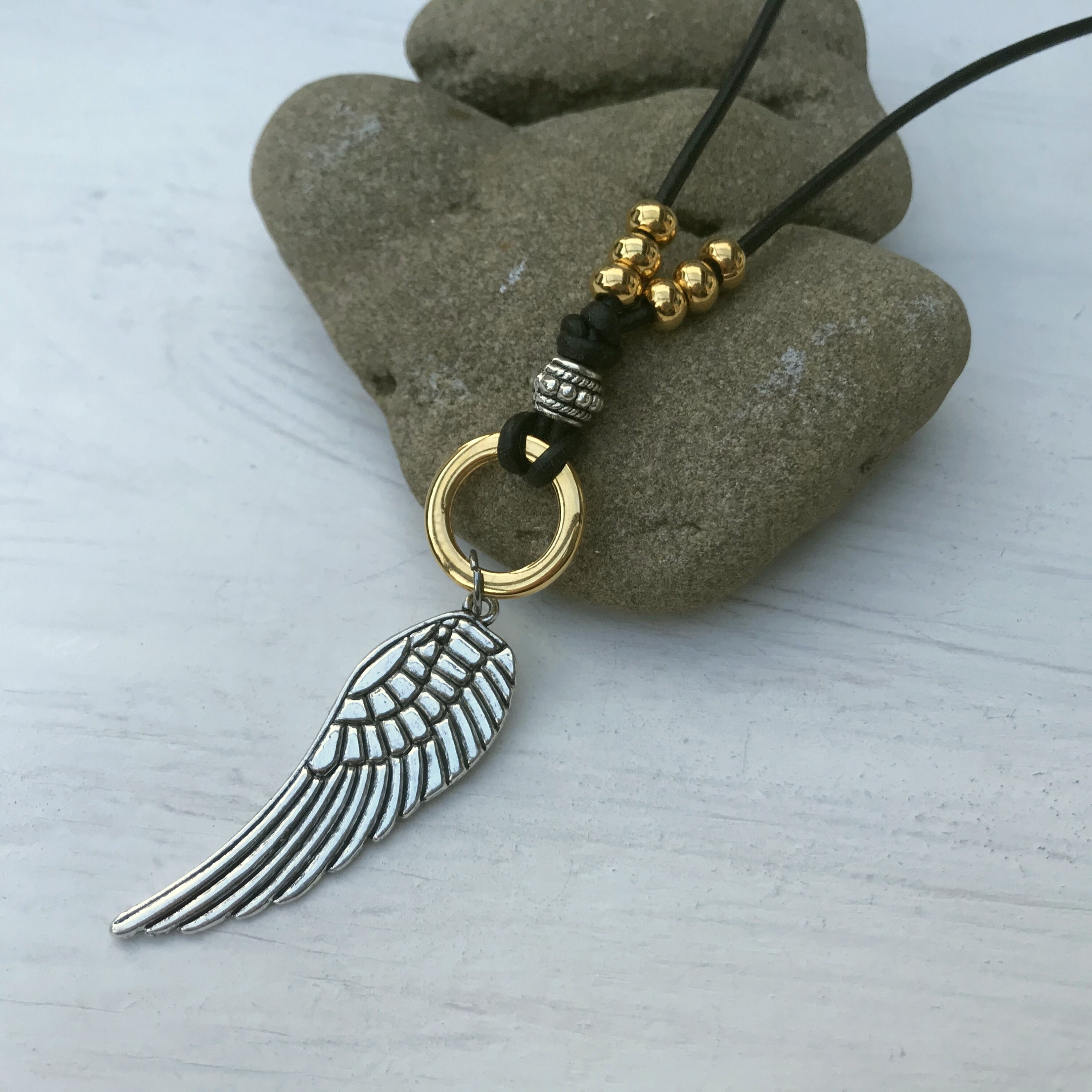 FLÜGEL Leather Strap Chain Angel Wings Bicolour Gold & Etsy