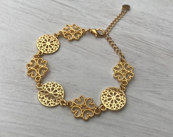 filigranes Armband in Gold, Blumen-Mandala, Glücksklee, liebevolles Geschenk